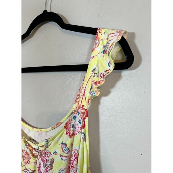 Torrid Floral Tank Top 2X Yellow Boho Euro Summer Ruffle Feminine Western Preppy - Picture 4 of 10
